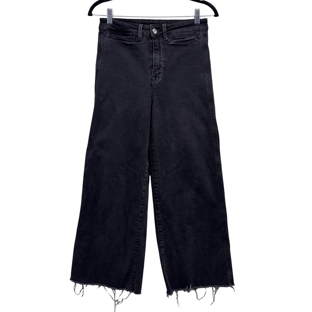 HM Denim High Waist Culotte Jeans Washed Black Raw Hem Wide Leg 0723104 0 Size 6